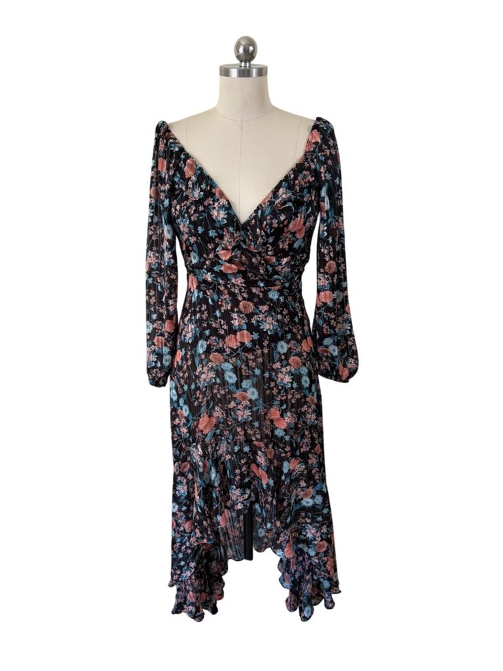 Melrose & Market Dark Romantic Floral Hi-Low Maxi Dress Womens XS Black Floral